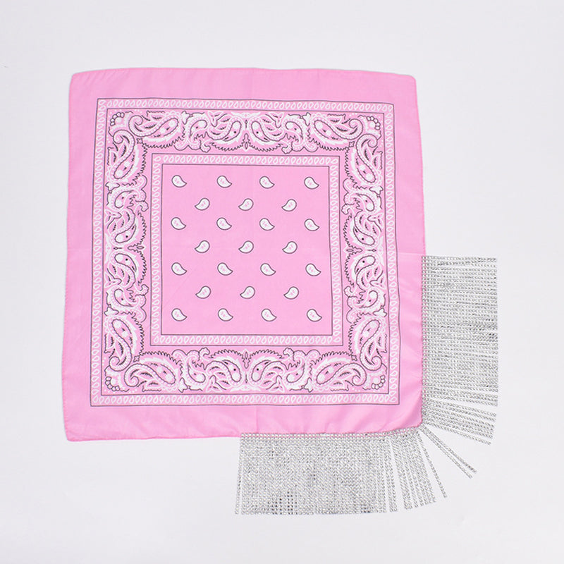 Retro Diamond Tassel Square Scarf – Polyester Accessory