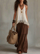 Textured Fringe Knit Skirt Set in Cocoa Brown