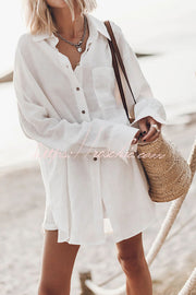 Linen Blend Oversized Long Sleeve Shirt with Pockets