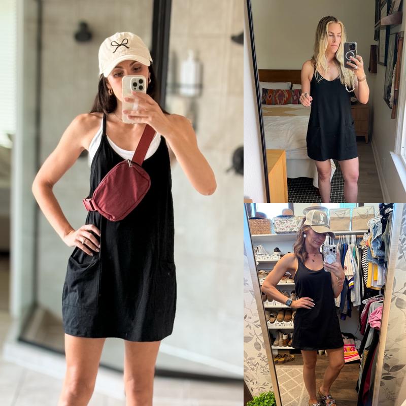 Tanming Women's Sleeveless Sports Romper Dress - Athletic V-Neck Spaghetti Strap Mini Sundress with Built-in Shorts, Pockets, Sporty Chic Design, Athleisure Women's Clothes for Summer, Spring Tennis,summerwins,summeroutfits,vacationoutfits,beachoutfits