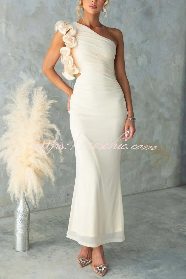 One-Shoulder Mesh Maxi Dress – Slim Fit Party Dress
