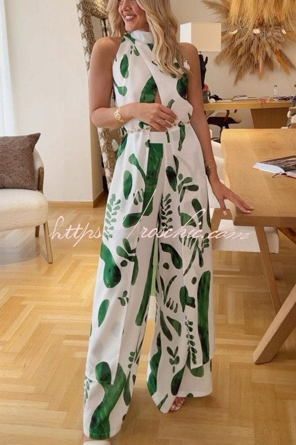 Doodle Print Sleeveless Midi Top & Pants Set – Loose Fit