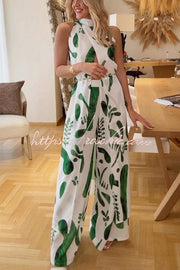 Doodle Print Sleeveless Midi Top & Pants Set – Loose Fit