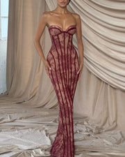 Lace Strapless Bodycon Maxi Dress