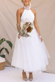 Tulle Halter Maxi Dress with Gathered Detail