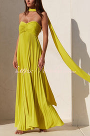 Off Shoulder Pleated Maxi Dress with Scarf – Party Gown