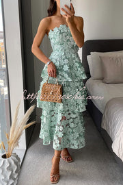 3D Floral Embroidery Off Shoulder Tiered Maxi Dress