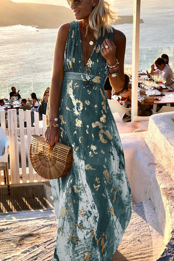 Golden Sunset Sequin V-Neck Maxi Dress