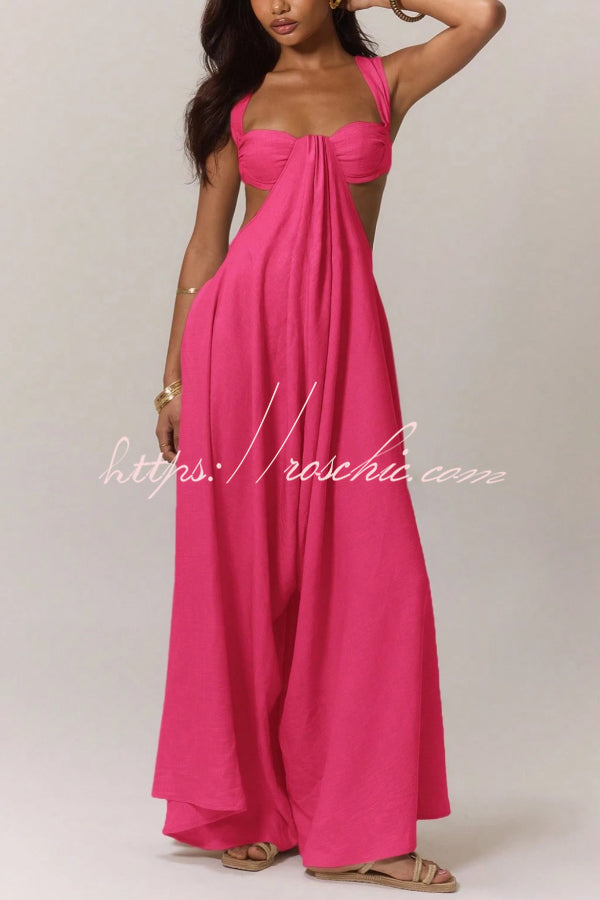 Women's Wide-Leg Jumpsuit – Square Neck Sleeveless Loose Fit