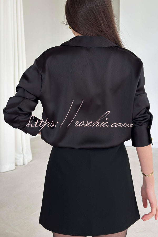 Satin Texture Long Sleeve Loose Shirt | Office Blouse