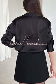 Satin Texture Long Sleeve Loose Shirt | Office Blouse
