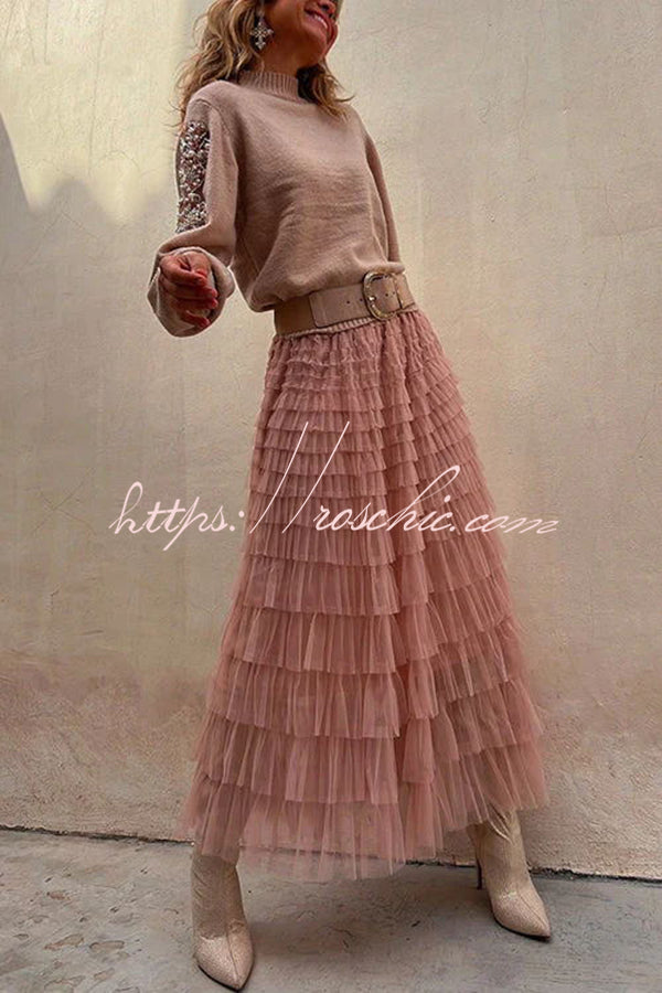 Tiered Tulle Maxi Skirt with Elastic Waist – Loose Fit