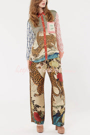 Tiger Print Long Sleeve Shirt and Pants Set – Loose Fit