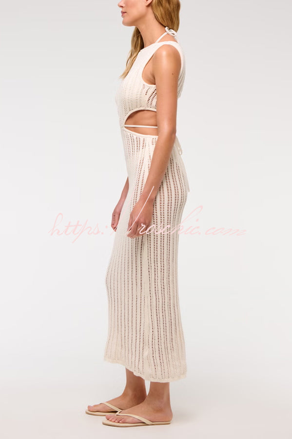 Crochet Knit Cutout Waist Maxi Dress for Beach & Vacation