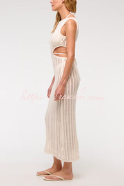 Crochet Knit Cutout Waist Maxi Dress for Beach & Vacation