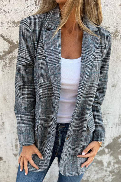 Blazer con solapa de pata de gallo para mujer - Chaqueta de oficina holgada
