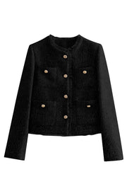 Tweed Metal Button Pocket Jacket – Waist Length