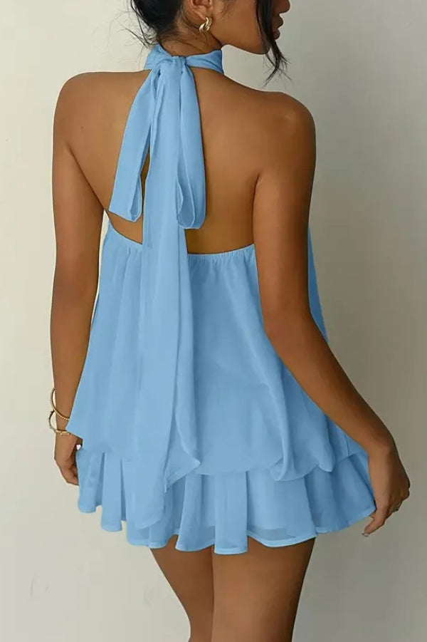 Chiffon Halter Neck Backless Mini Dress | Vacation Style