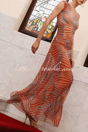 Mesh Print Bodysuit & High-Rise Maxi Skirt Set | Vacation