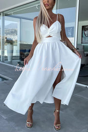 Sleeveless V-Neck Cutout Midi Dress with Pockets