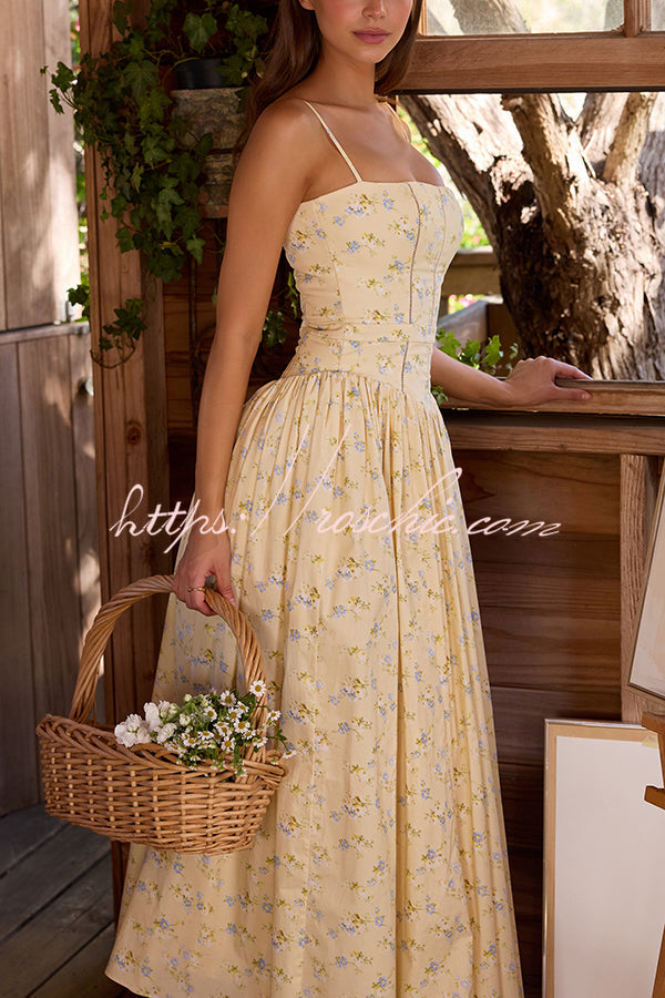 Robe midi en coton extensible à imprimé floral avec bordure en échelle