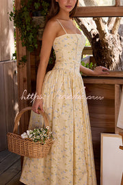 Robe midi en coton extensible à imprimé floral avec bordure en échelle