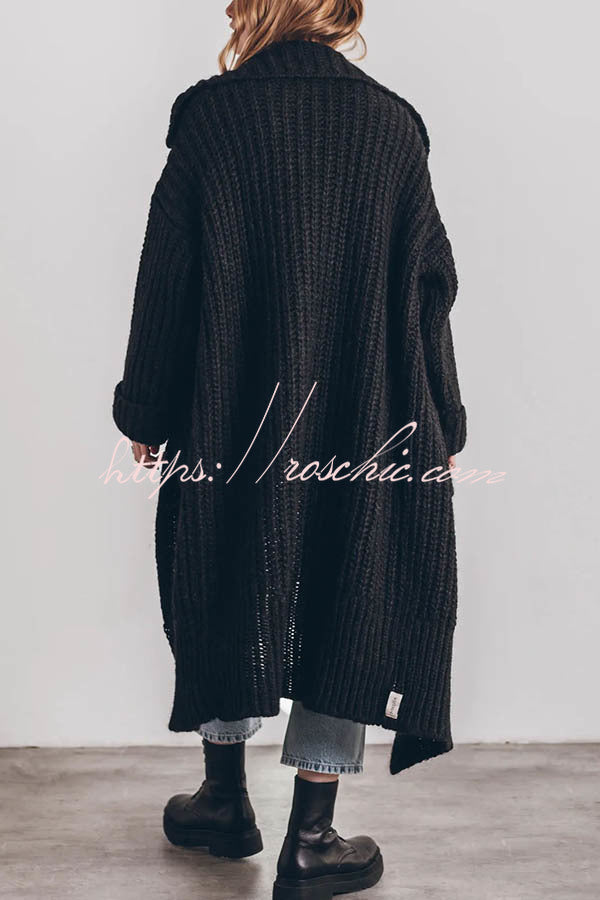 Chunky Knit Oversized Midi Cardigan with Pockets