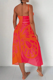 Butterfly Print Color-Block Midi Dress – Resort Cover-Up