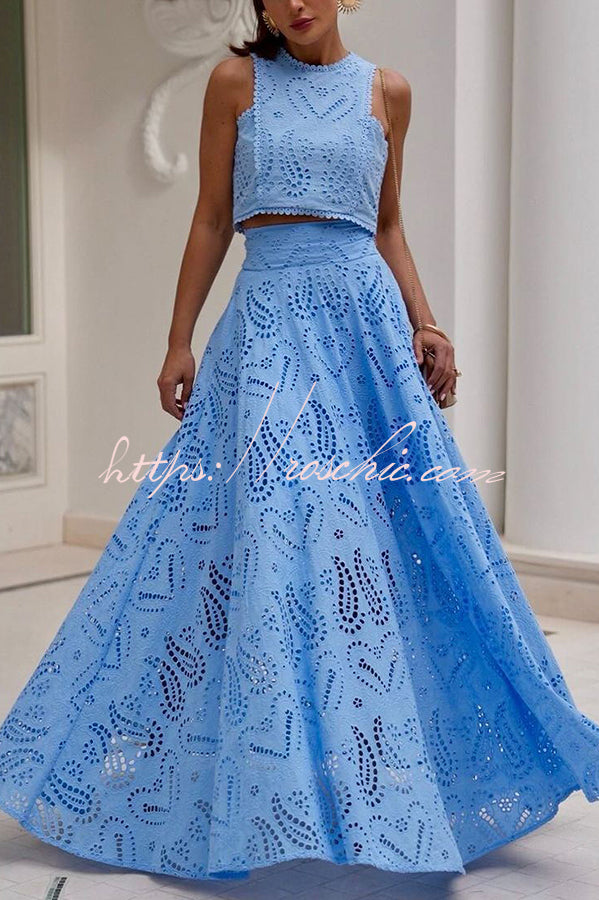 Embroidered Lace High-Rise Maxi Skirt with Pockets