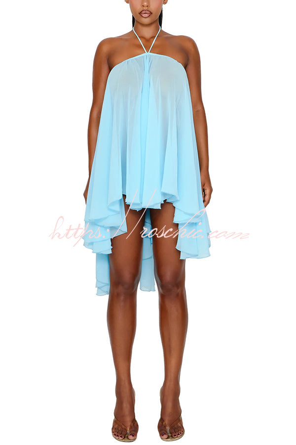 Chiffon Halter Backless Mini Dress – Solid Color