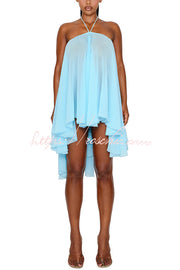 Chiffon Halter Backless Mini Dress – Solid Color