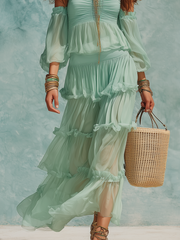 Mint Green Ruffled Two-Piece Skirt Set | Resort Wear