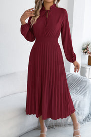 Women's Long Sleeve Pleated Midi Dress – Fitted Waist