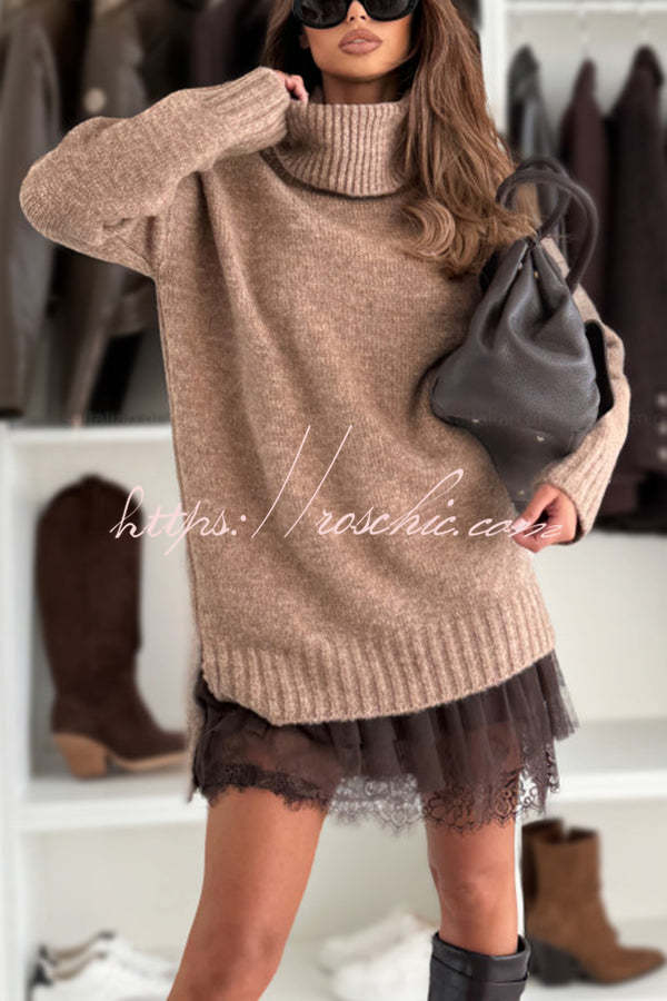 Pull à col roulé en tricot pour femme – Coupe ample décontractée