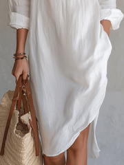 White Midi Dress – Relaxed Boho Short Sleeve Style