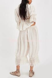 Elastic Waist Lace Hem Bloomer Pants – Loose Fit