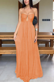 Metal Hollow Back Smocked Maxi Slip Dress – Vacation Style