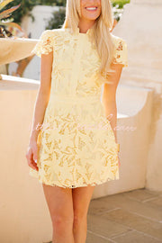 Floral Lace High Neck Mini Dress with Cape Sleeves