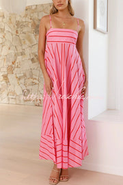 Striped Spaghetti Strap Pleated Maxi Dress – Vacation Style