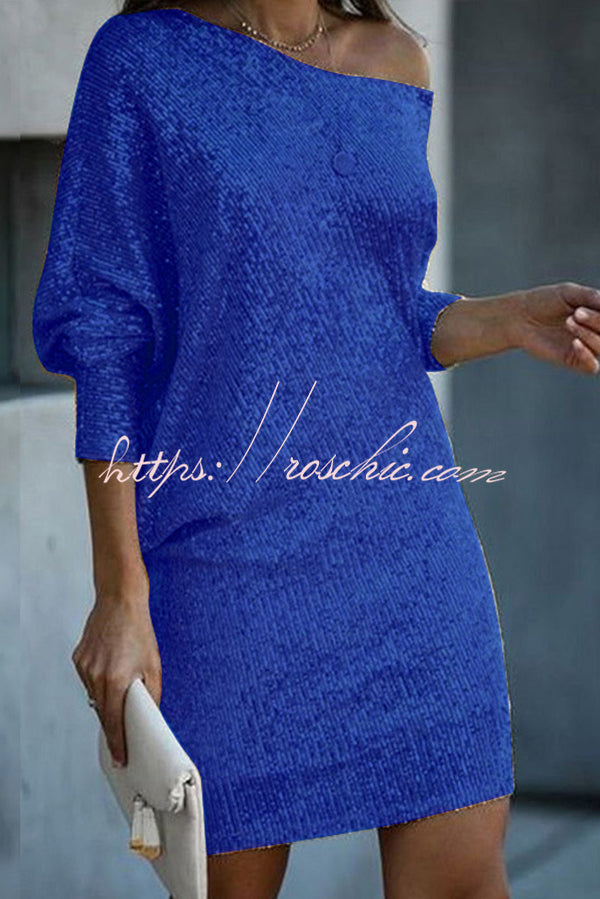 Mini-robe pailletée à épaules dénudées – Coupe ample style vacances