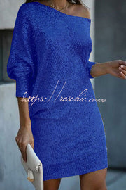 Mini-robe pailletée à épaules dénudées – Coupe ample style vacances