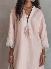 Lace-Trimmed Cotton-Linen Midi Dress | Bohemian Style