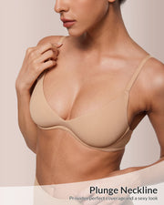 Unlined Underwire Demi Balconette Bra – Deep Plunge Support