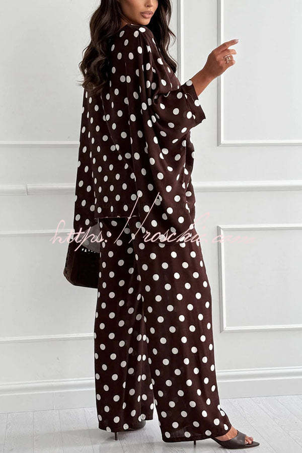 Linen Blend Polka Dot Batwing Top & Pants Set