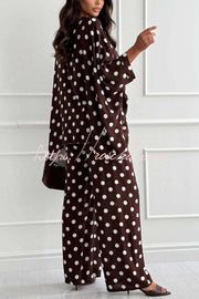 Linen Blend Polka Dot Batwing Top & Pants Set