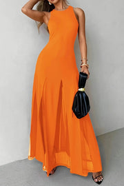 Sheer Patchwork Hem Sleeveless Maxi Dress | Vacation & Party