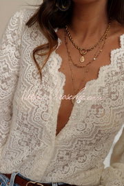 Lace Long Sleeve V-Neck Shirt – Loose Fit Vacation Top