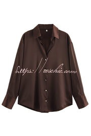 Satin Texture Long Sleeve Loose Shirt | Office Blouse