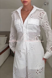 Embroidered Lace Long Sleeve Jumpsuit with Elastic Waist