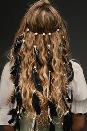 Bohemian Handwoven Rope & Wood Bead Feather Headband